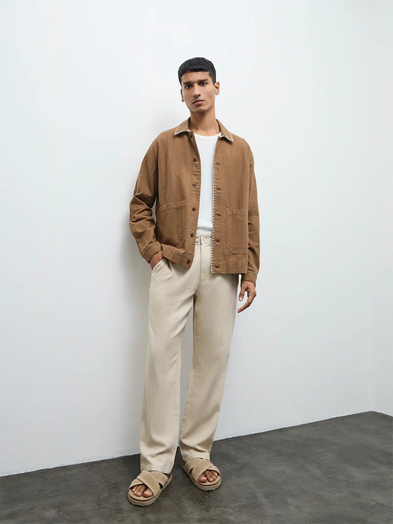 ETA Brown Embroidered Relaxed-Fit Cotton Jacket - Image 3