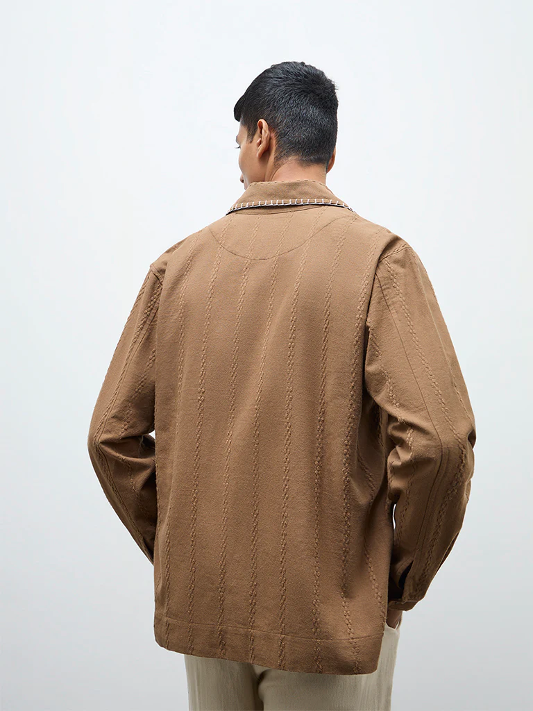 ETA Brown Embroidered Relaxed-Fit Cotton Jacket - Image 5