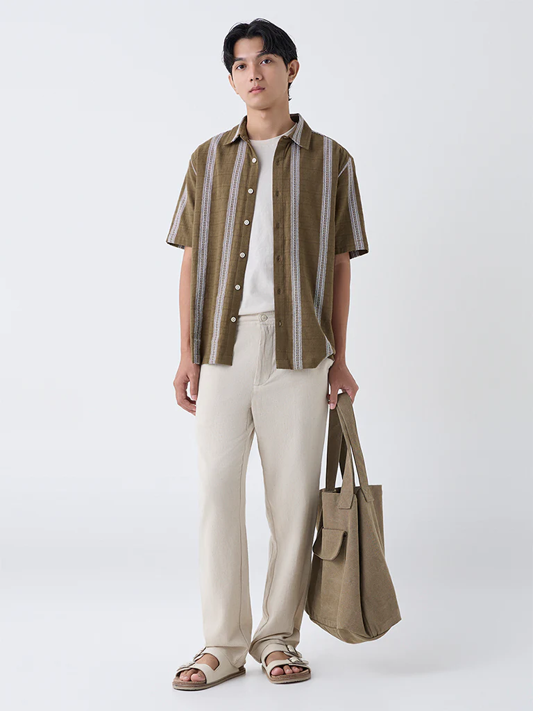 ETA Brown Embroidered Relaxed-Fit Cotton Shirt - Image 2