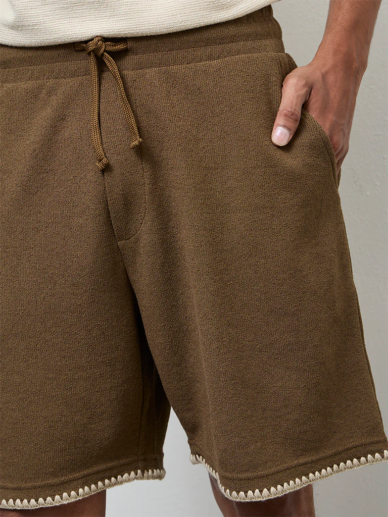ETA Brown Embroidered Relaxed-Fit Mid-Rise Cotton-Blend Shorts - Image 2