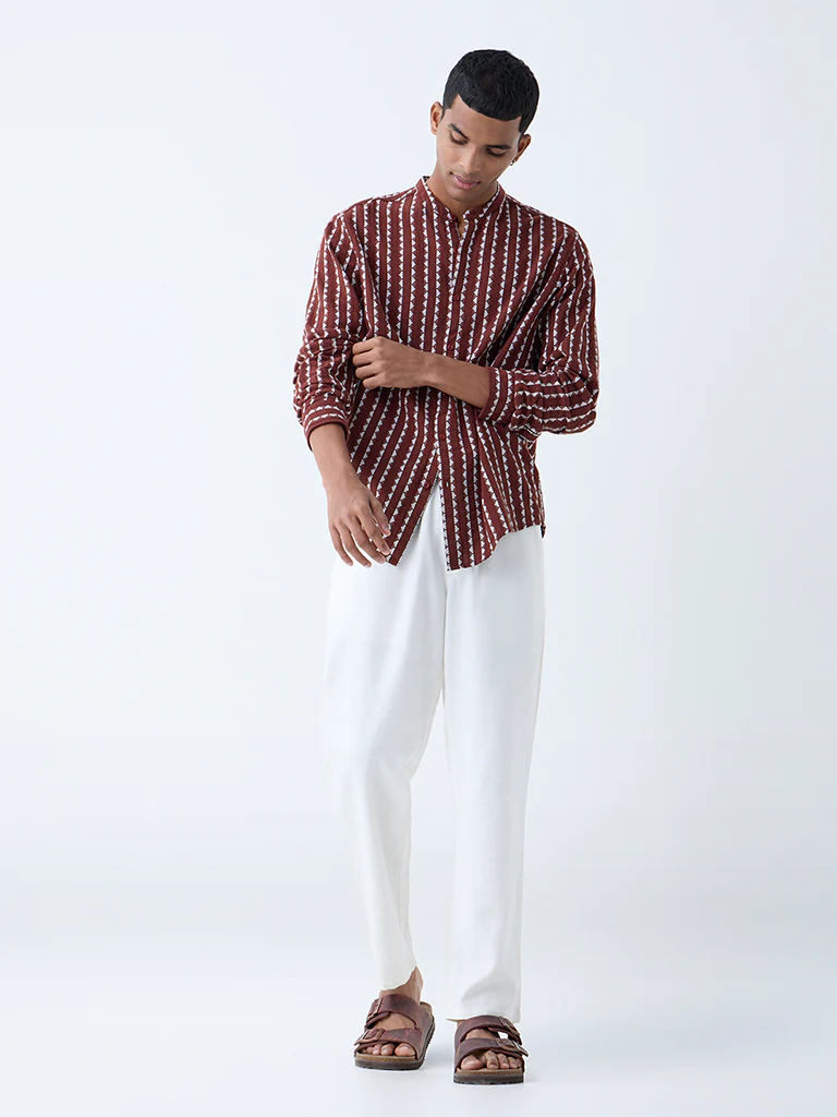 ETA Brown Embroidered Resort-Fit Cotton Shirt - Image 2