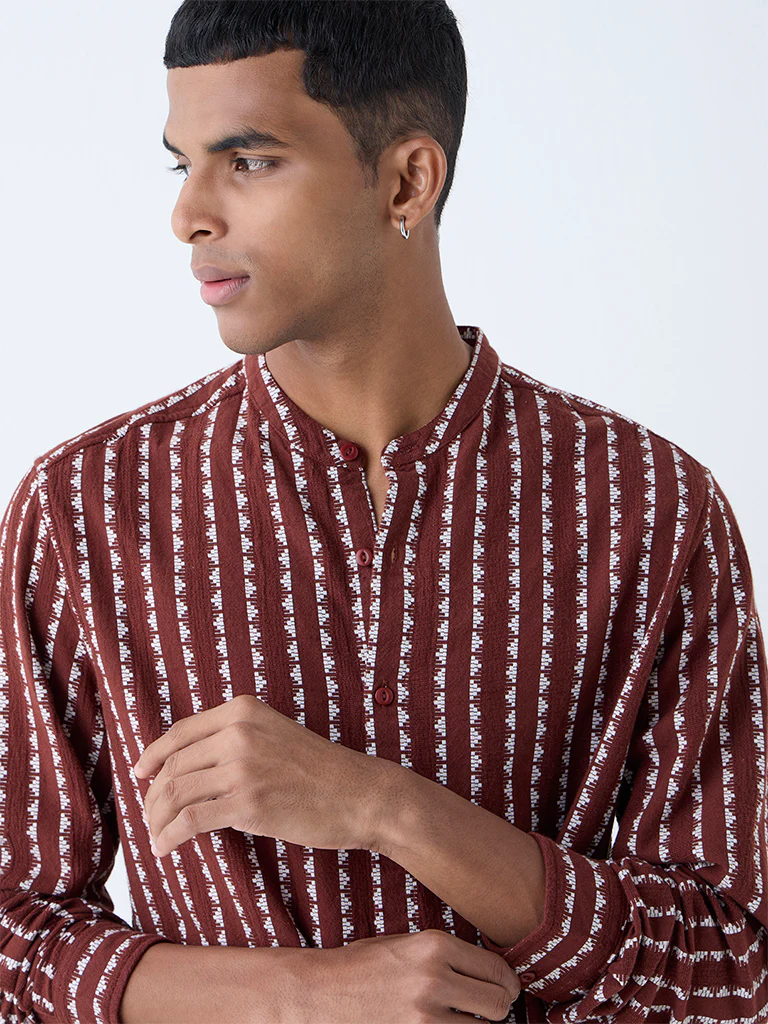 ETA Brown Embroidered Resort-Fit Cotton Shirt - Image 3