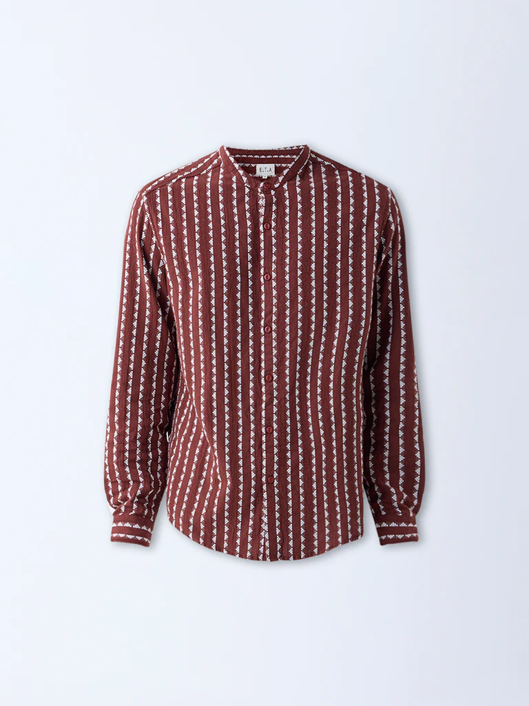 ETA Brown Embroidered Resort-Fit Cotton Shirt - Image 5