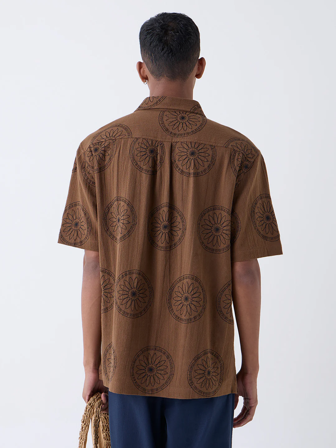 ETA Brown Floral Relaxed-Fit Cotton Shirt - Image 4