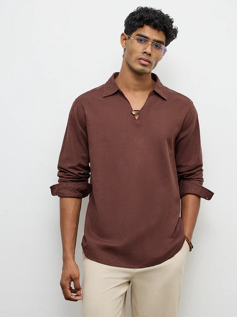 ETA Brown Relaxed-Fit Cotton-Blend Shirt - Image 2