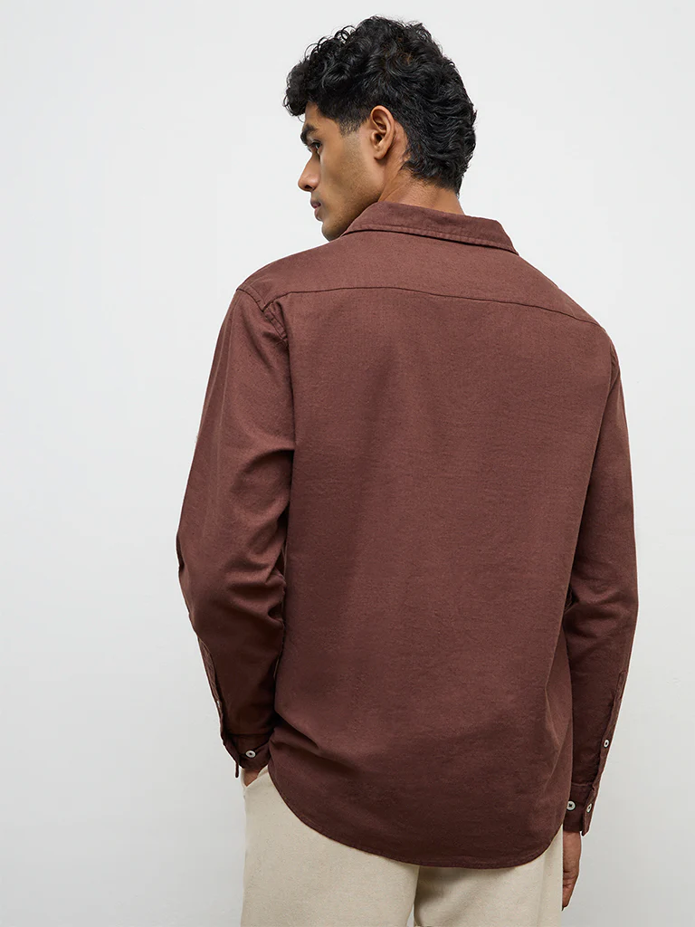 ETA Brown Relaxed-Fit Cotton-Blend Shirt - Image 4