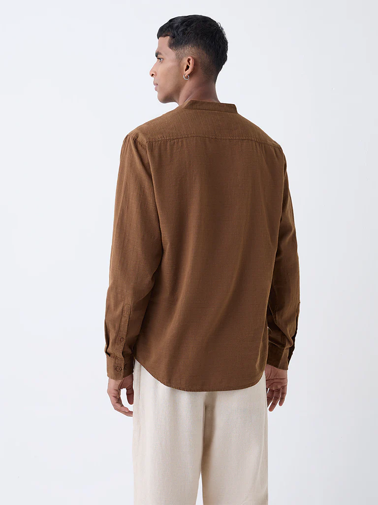 ETA Brown Self-Patterned Relaxed-Fit Cotton-Blend Shirt - Image 5