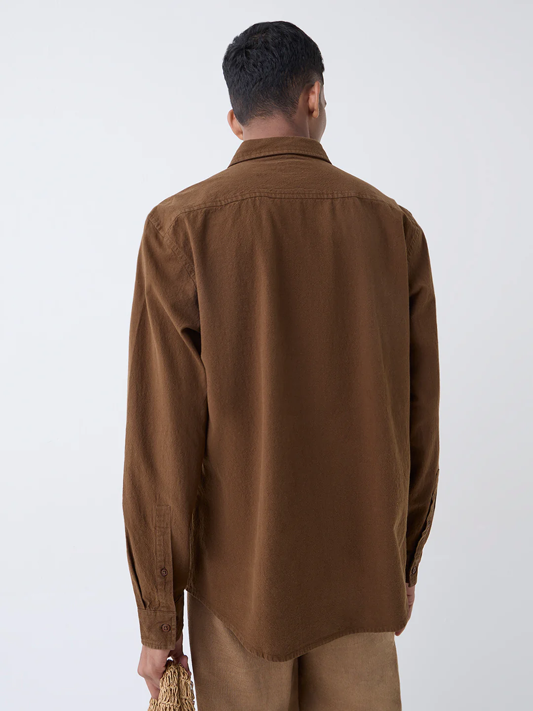 ETA Brown Solid Relaxed-Fit Cotton Shirt - Image 5