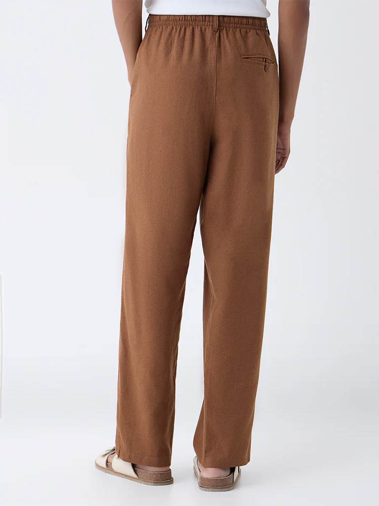 ETA Brown Solid Relaxed-Fit Mid-Rise Cotton-Blend Chinos - Image 4