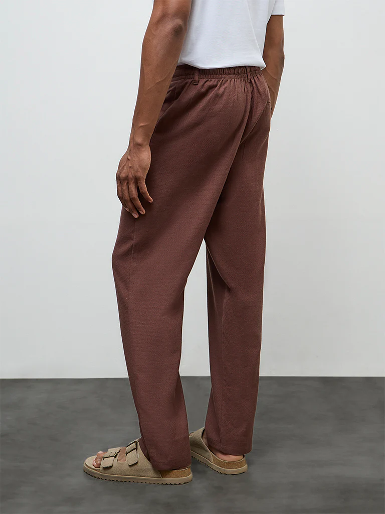 ETA Brown Solid Relaxed-Fit Mid-Rise Cotton-Blend Chinos - Image 4