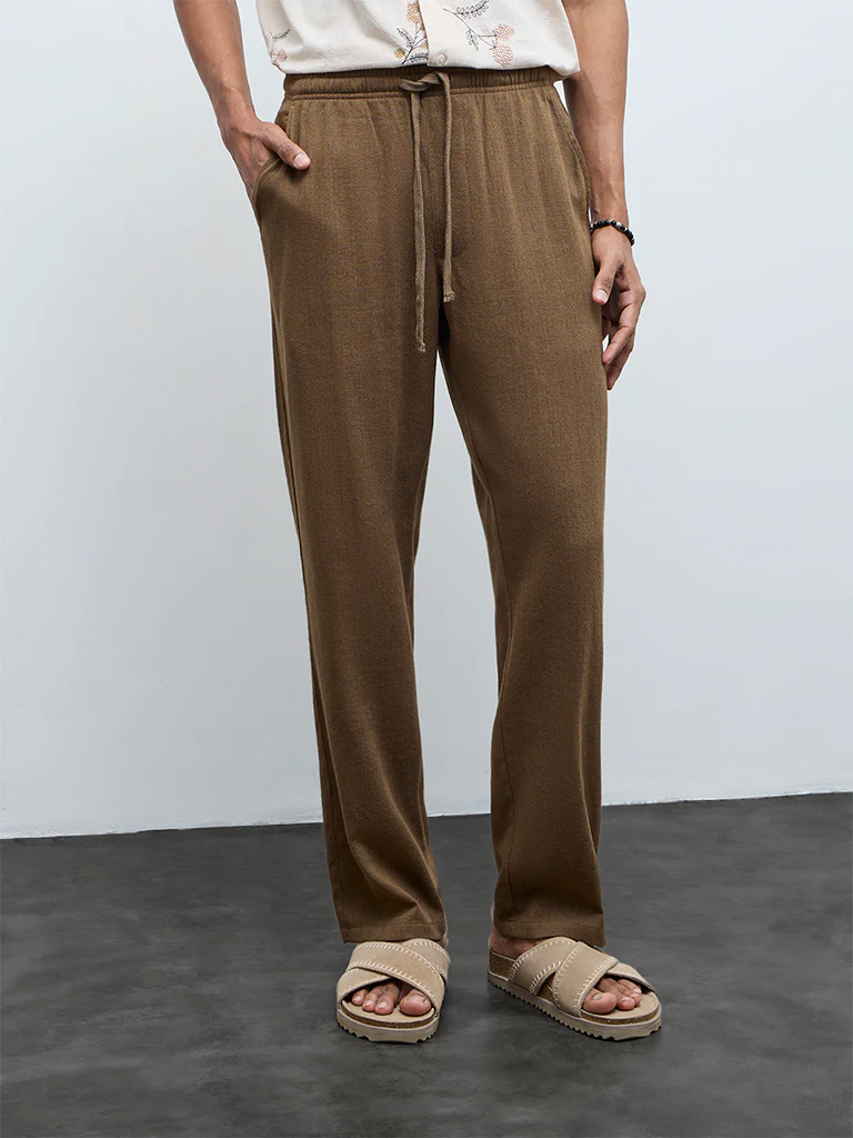 ETA Brown Solid Relaxed-Fit Mid-Rise Cotton Chinos - Image 2