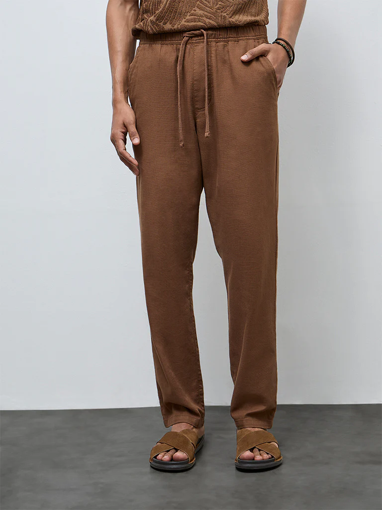 ETA Brown Solid Relaxed-Fit Mid-Rise Cotton Chinos - Image 3