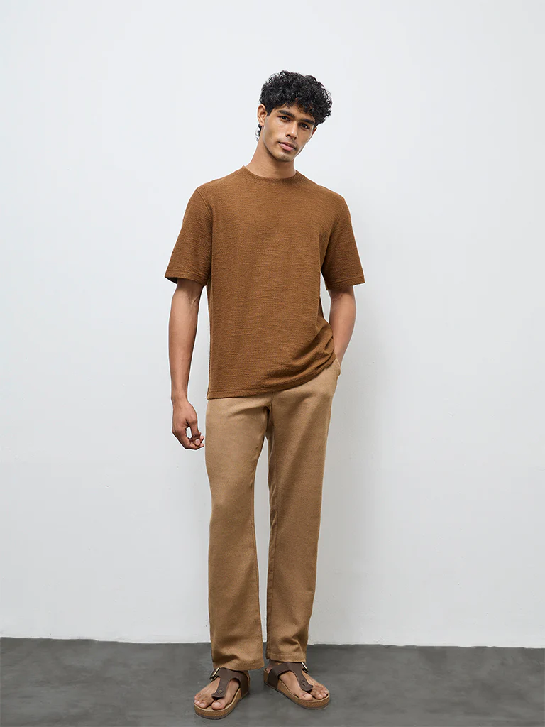 ETA Brown Textured Relaxed-Fit Cotton-Blend T-Shirt - Image 2