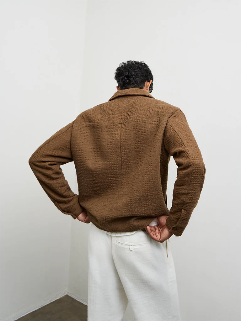 ETA Brown Textured Relaxed Fit Cotton Jacket - Image 5