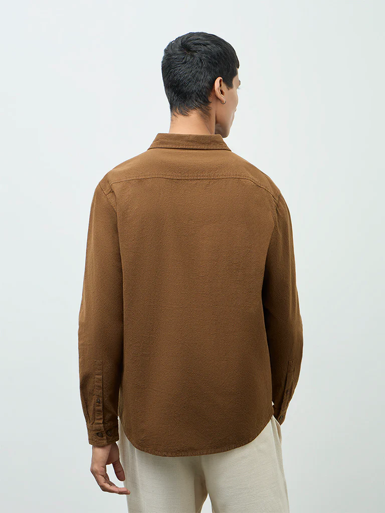 ETA Brown Textured Relaxed-Fit Cotton Shirt - Image 5
