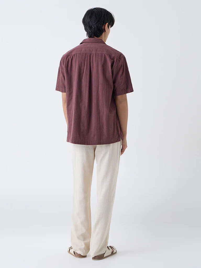 ETA Burgundy Embroidered Relaxed-Fit Cotton Shirt - Image 4