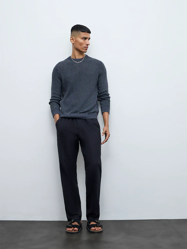 ETA Charcoal Knitted-Textured Relaxed-Fit Cotton Sweater