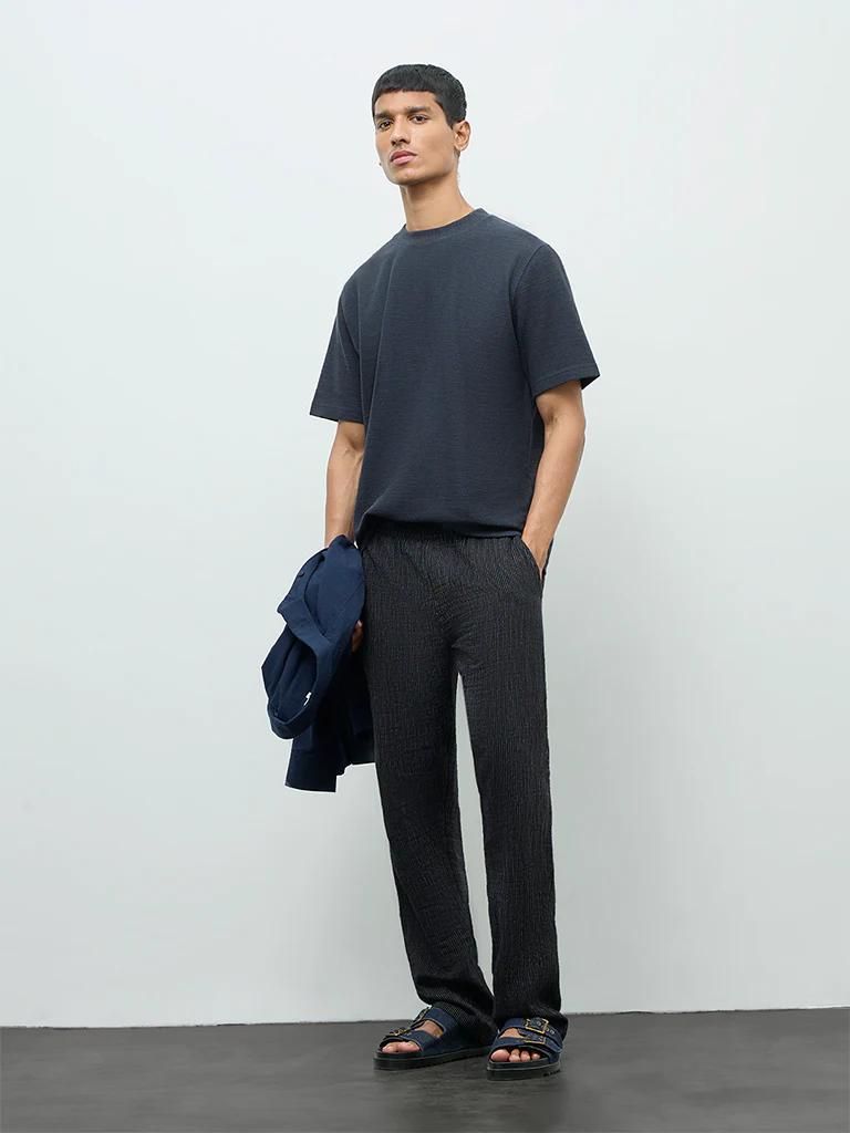 ETA Charcoal Textured Relaxed-Fit Cotton-Blend T-Shirt - Image 2