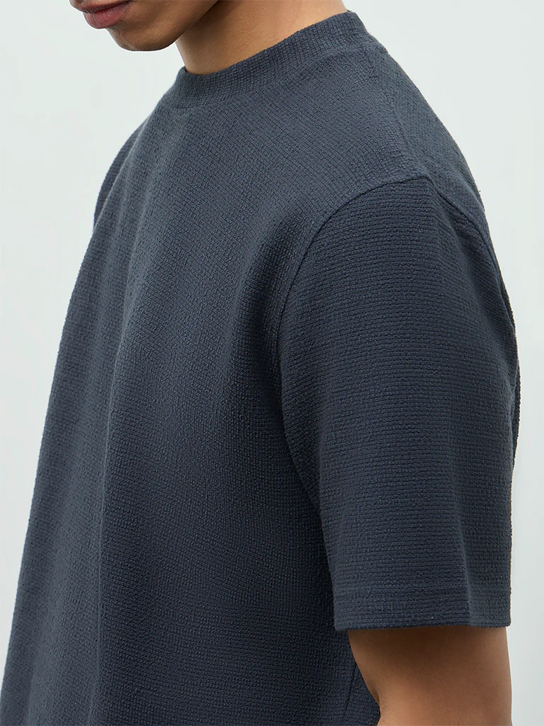 ETA Charcoal Textured Relaxed-Fit Cotton-Blend T-Shirt - Image 3