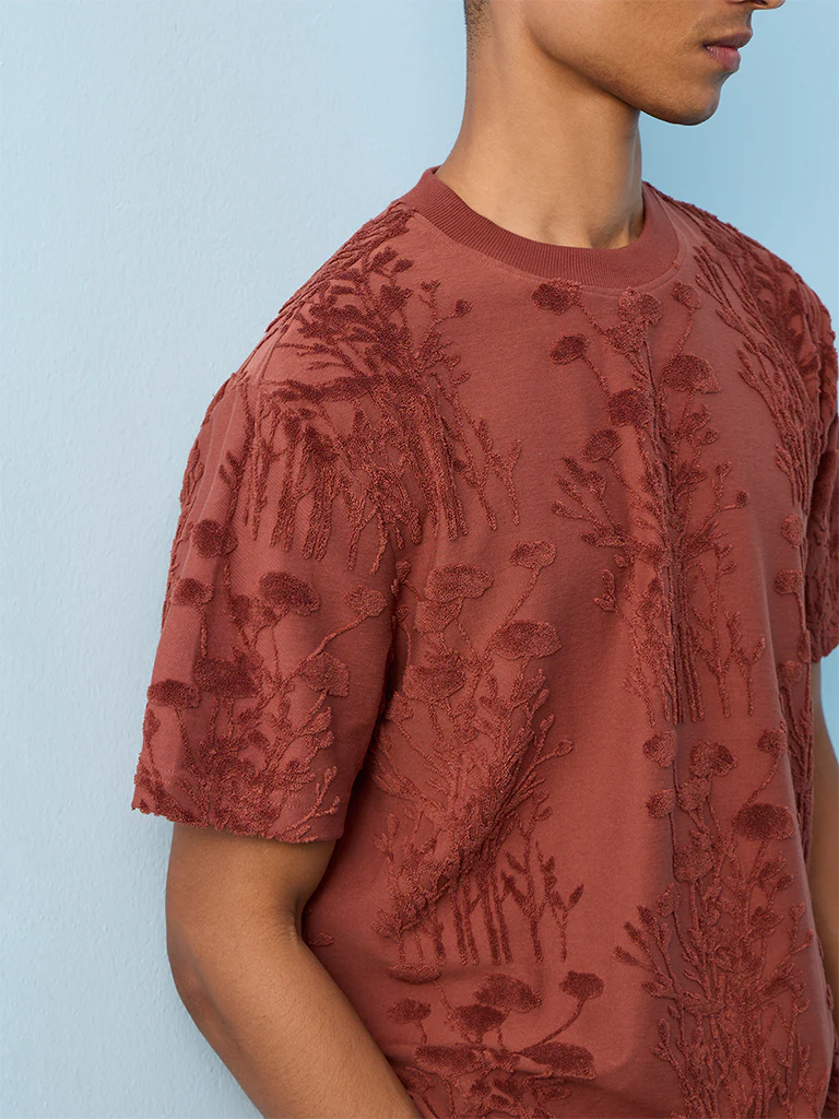 ETA Coral Botanical Textured Relaxed-Fit Cotton-Blend T-Shirt - Image 4