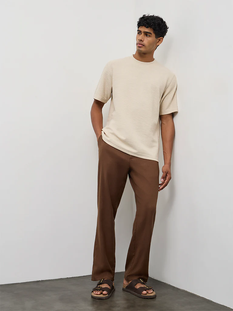 ETA Cream Textured Relaxed-Fit Cotton-Blend T-Shirt - Image 3