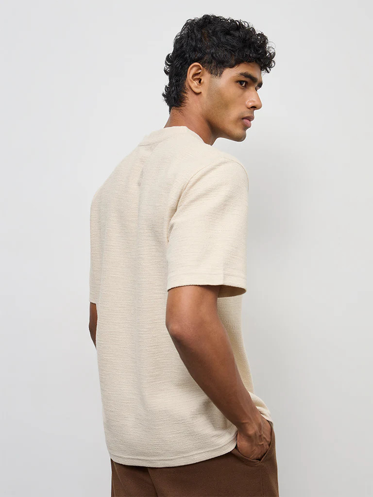 ETA Cream Textured Relaxed-Fit Cotton-Blend T-Shirt - Image 5