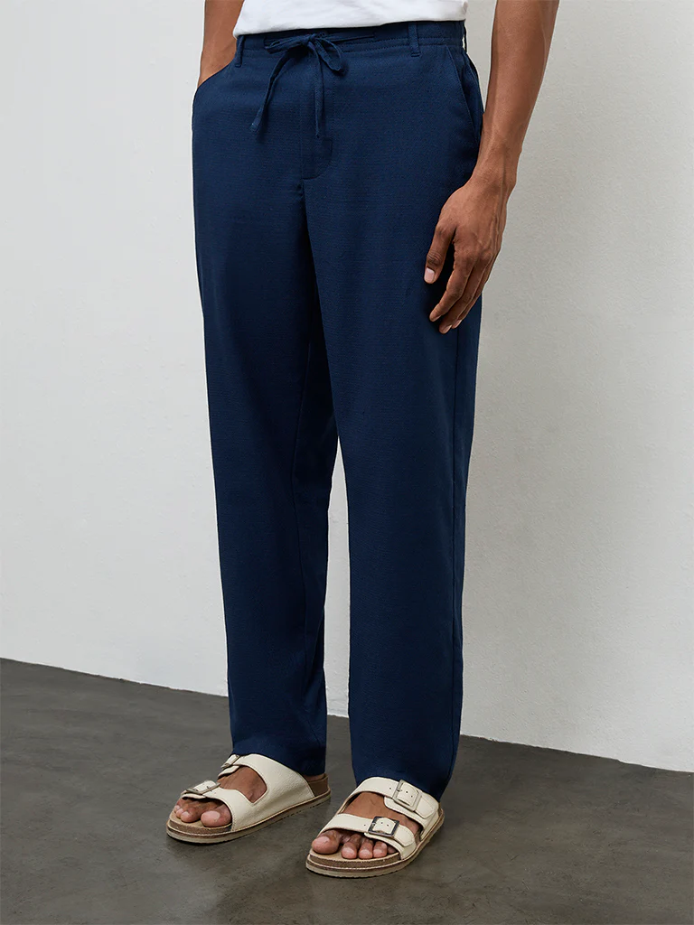 ETA Dark Blue Relaxed-Fit Mid-Rise Cotton-Blend Chinos - Image 3