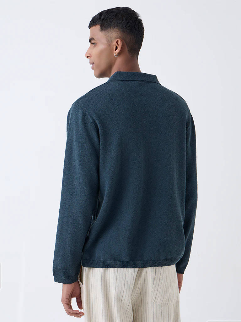 ETA Dark Blue Textured Relaxed-Fit Cotton-Blend Sweater - Image 5