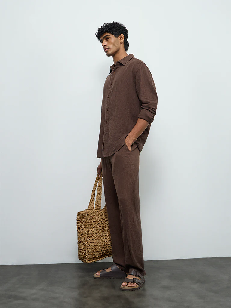 ETA Dark Brown Relaxed-Fit Cotton Shirt - Image 3