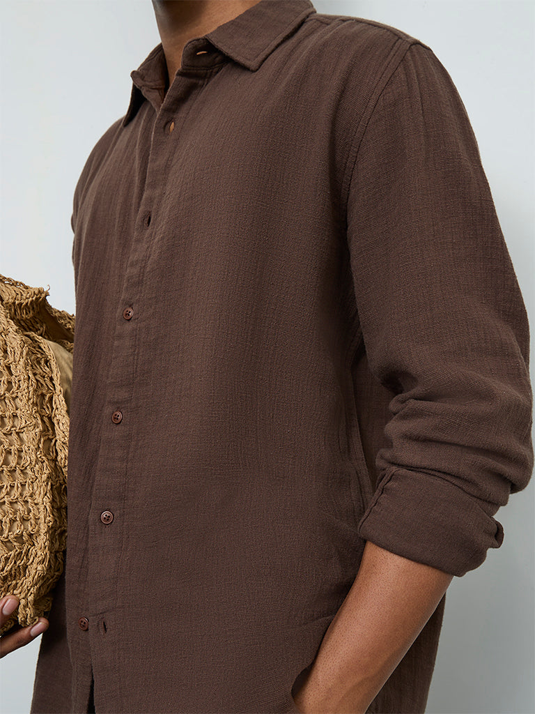 ETA Dark Brown Relaxed-Fit Cotton Shirt - Image 4