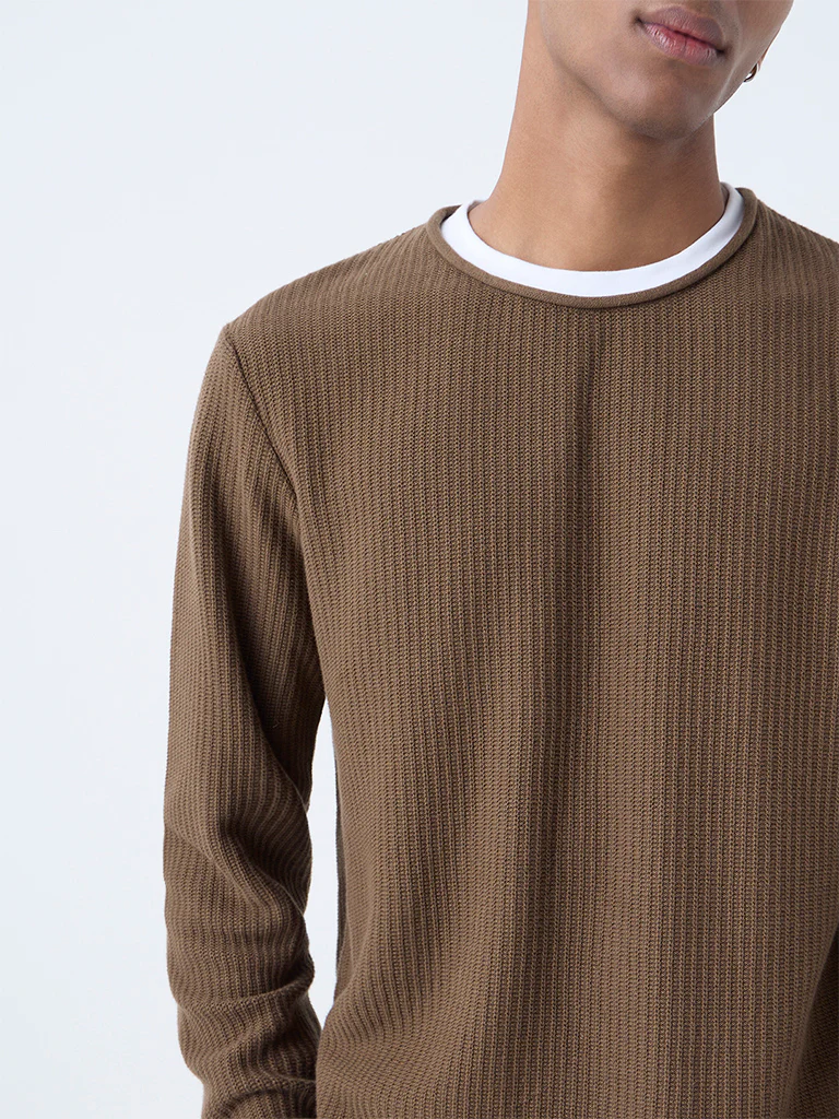 ETA Dark Brown Relaxed-Fit Cotton Sweater - Image 4