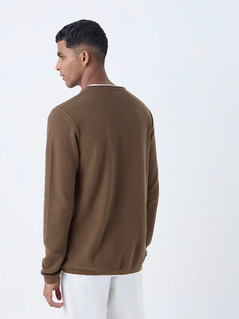 ETA Dark Brown Relaxed-Fit Cotton Sweater - Image 5