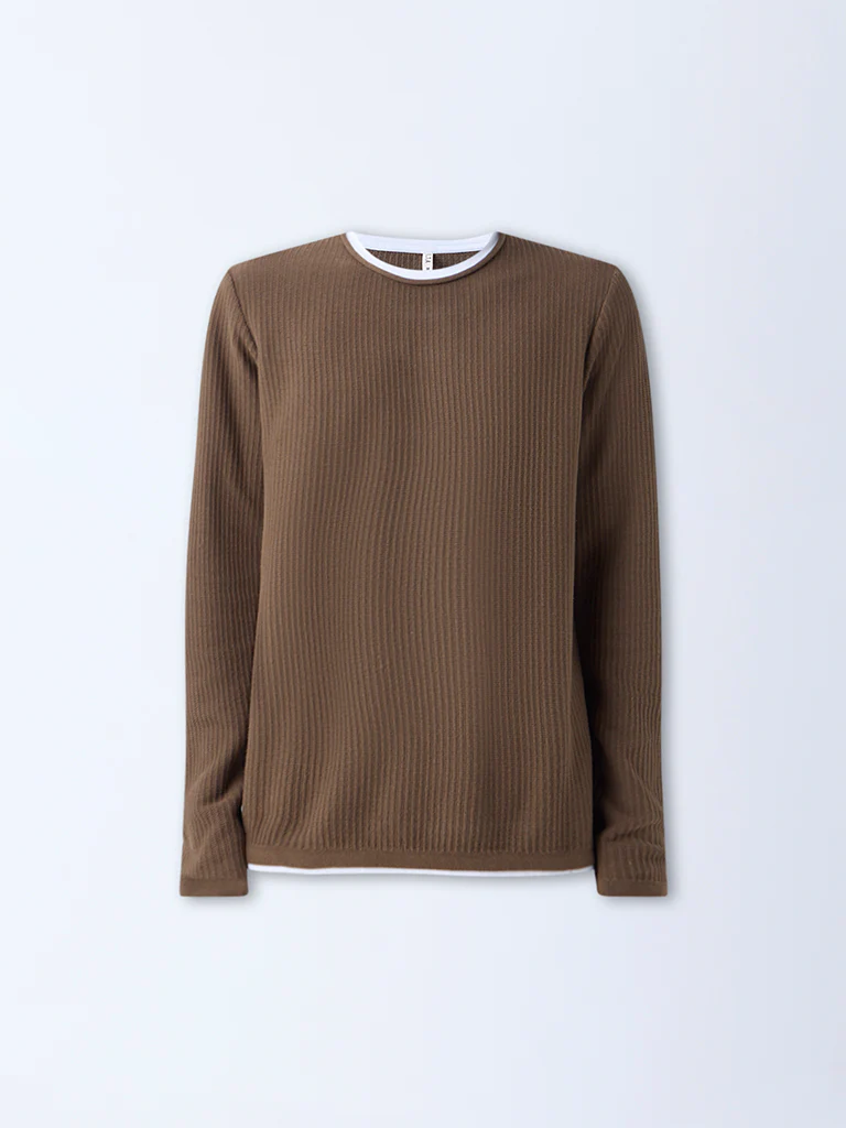 ETA Dark Brown Relaxed-Fit Cotton Sweater - Image 6