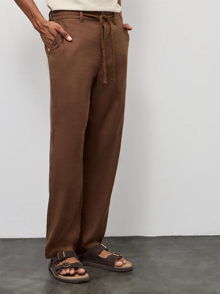 ETA Dark Brown Relaxed-Fit Mid-Rise Cotton-Blend Chinos - Image 3