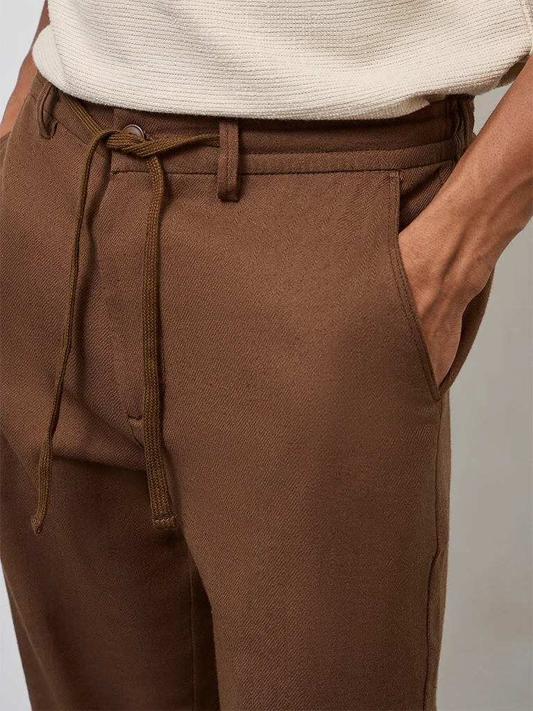ETA Dark Brown Relaxed-Fit Mid-Rise Cotton-Blend Chinos - Image 4
