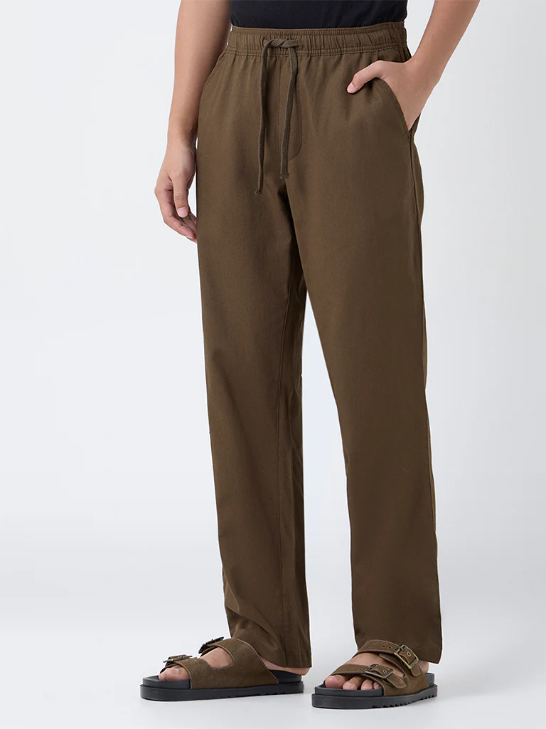 ETA Dark Brown Relaxed-Fit Mid-Rise Cotton Chinos - Image 3