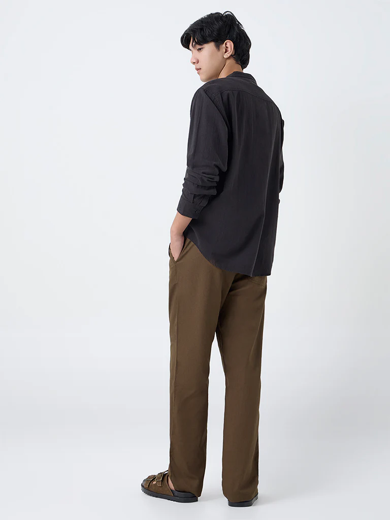 ETA Dark Brown Relaxed-Fit Mid-Rise Cotton Chinos - Image 5