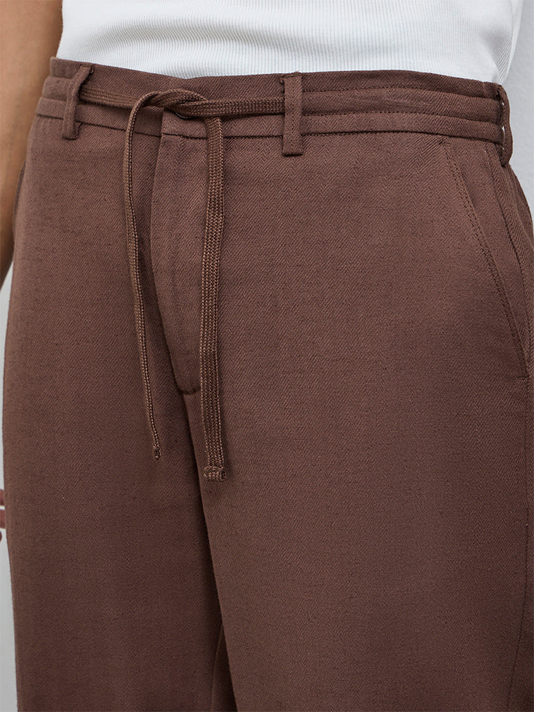 ETA Dark Brown Solid Relaxed-Fit Mid-Rise Cotton-Blend Chinos - Image 4