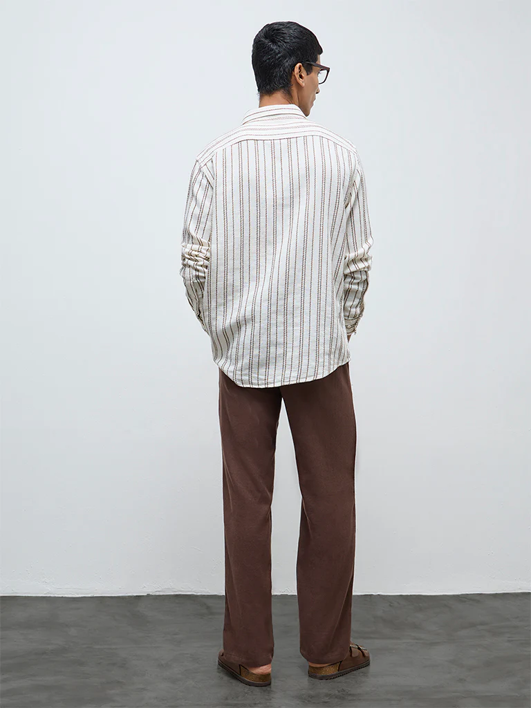 ETA Dark Brown Solid Relaxed-Fit Mid-Rise Cotton-Blend Chinos - Image 5
