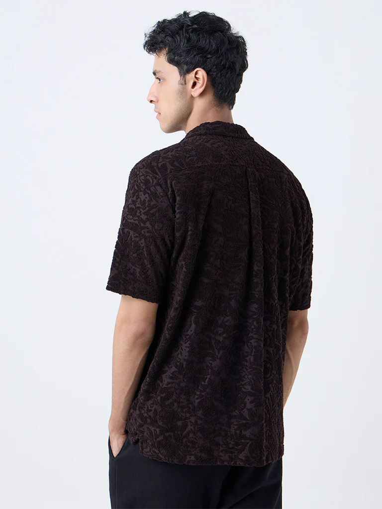 ETA Dark Brown Textured Relaxed-Fit Cotton-Blend Shirt - Image 5