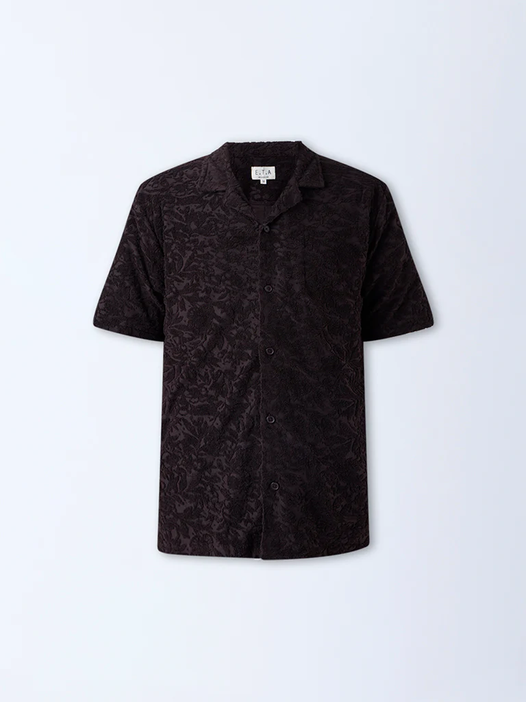 ETA Dark Brown Textured Relaxed-Fit Cotton-Blend Shirt - Image 6