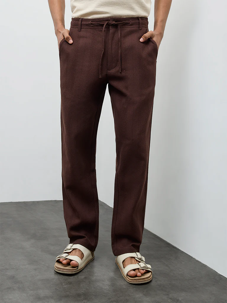 ETA Dark Brown Textured Relaxed-Fit Mid-Rise Cotton Chinos - Image 2