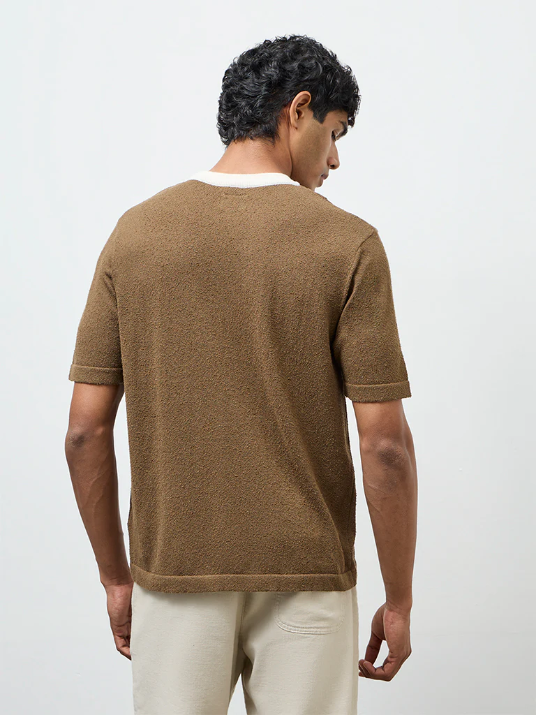 ETA Dark Brown Textured Relaxed-Fit T-Shirt - Image 5