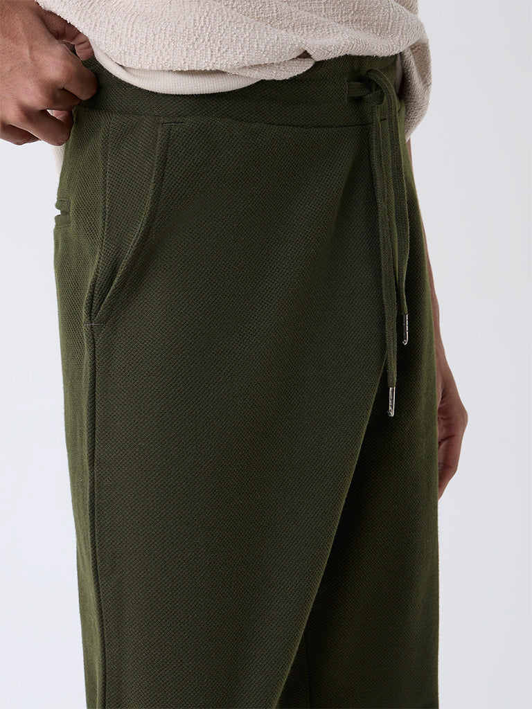 ETA Dark Olive Relaxed-Fit Mid-Rise Cotton-Blend Joggers - Image 4