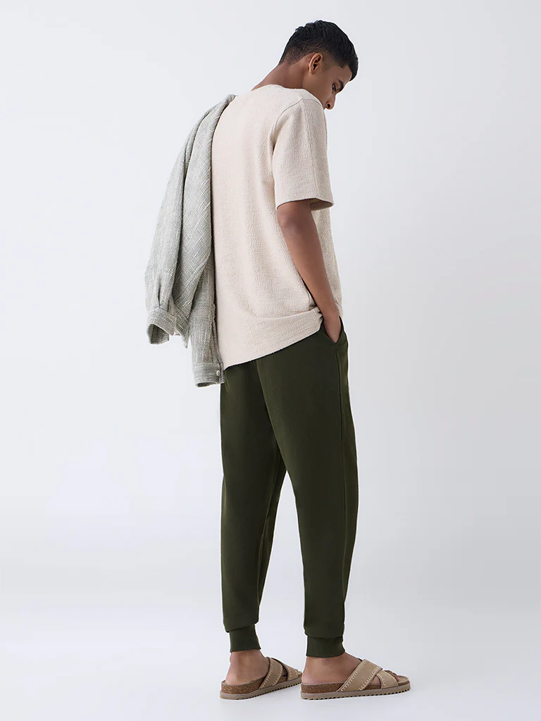 ETA Dark Olive Relaxed-Fit Mid-Rise Cotton-Blend Joggers - Image 5