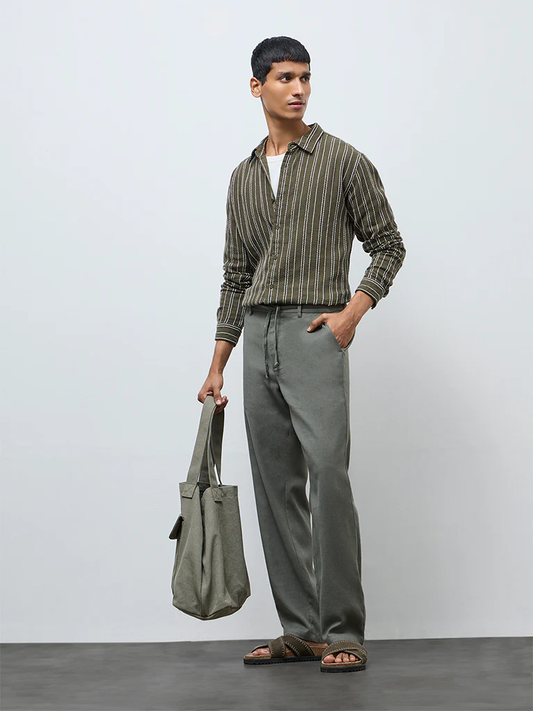 ETA Dark Sage Solid Relaxed-Fit Mid-Rise Cotton-Blend Chinos