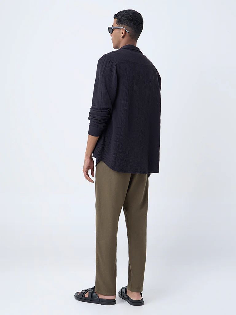 ETA Dark Taupe Solid Relaxed-Fit Mid-Rise Cotton Pants - Image 4