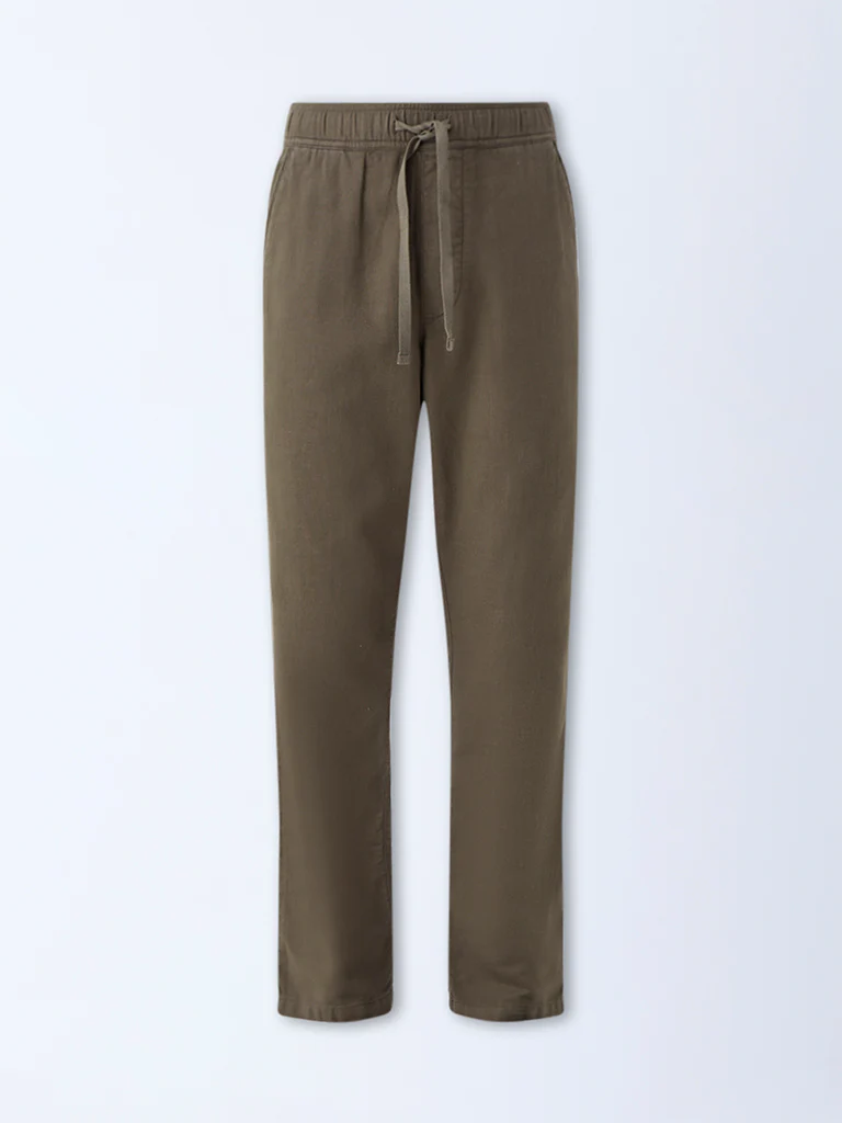 ETA Dark Taupe Solid Relaxed-Fit Mid-Rise Cotton Pants - Image 5