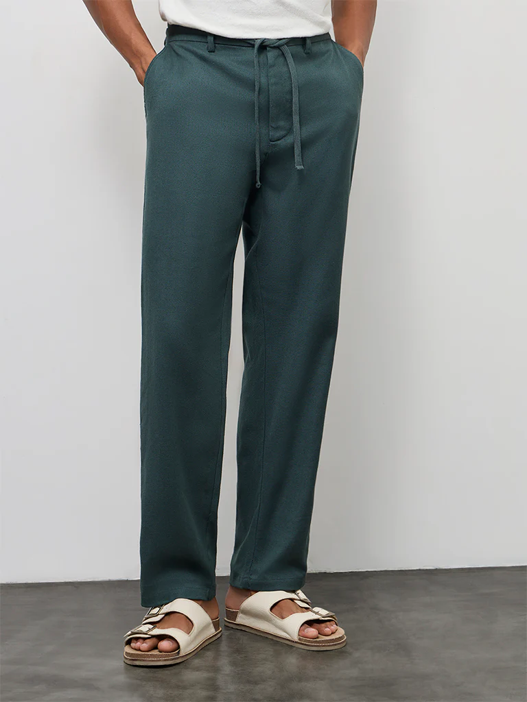 ETA Dark Teal Relaxed-Fit Mid-Rise Cotton-Blend Chinos - Image 2