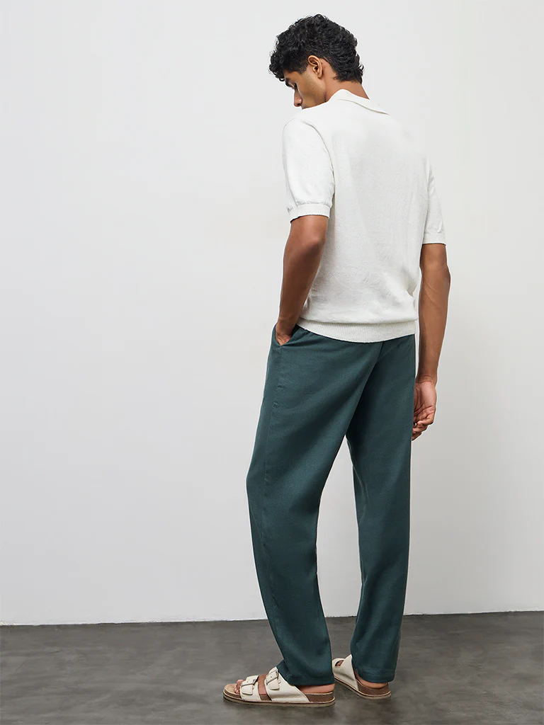 ETA Dark Teal Relaxed-Fit Mid-Rise Cotton-Blend Chinos - Image 4